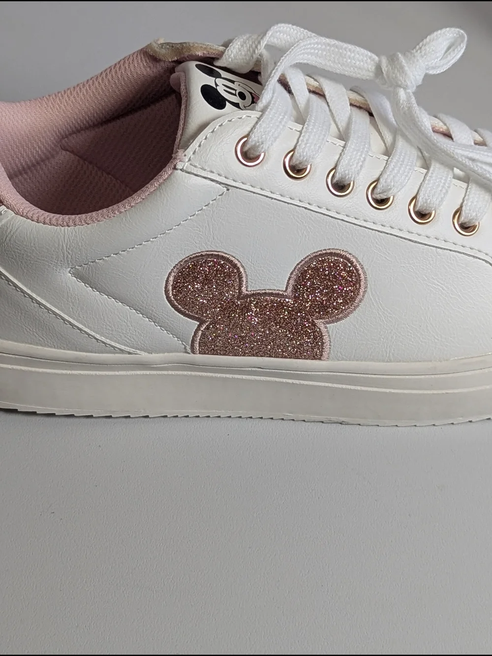Disney Mickey Mouse Rose Gold Glitter Sneakers Women’s Size 9 | New Without Box